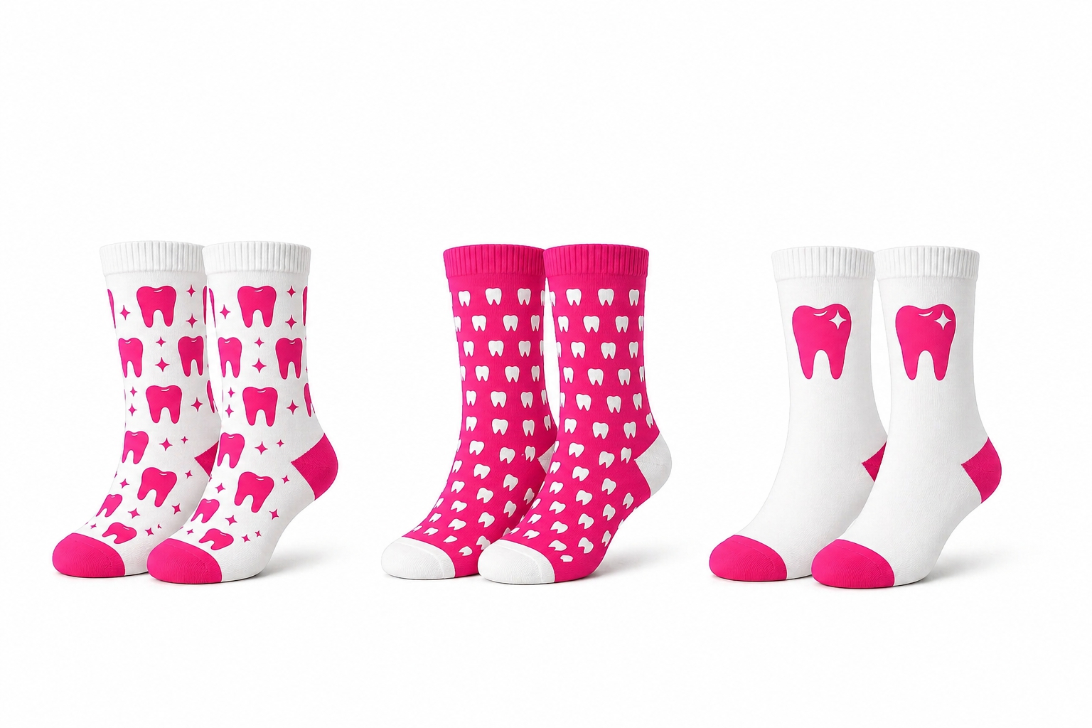 Zahnarzt Socken 3er Pack "Bubblegum Blast" pink – Lustige Dental Motive für das Praxis-Team – unisex