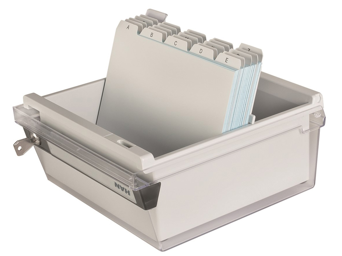 Karteikasten mit Deckel und Schloss DIN A5 quer inkl. 1 Stützplatte mit Sichtreiter