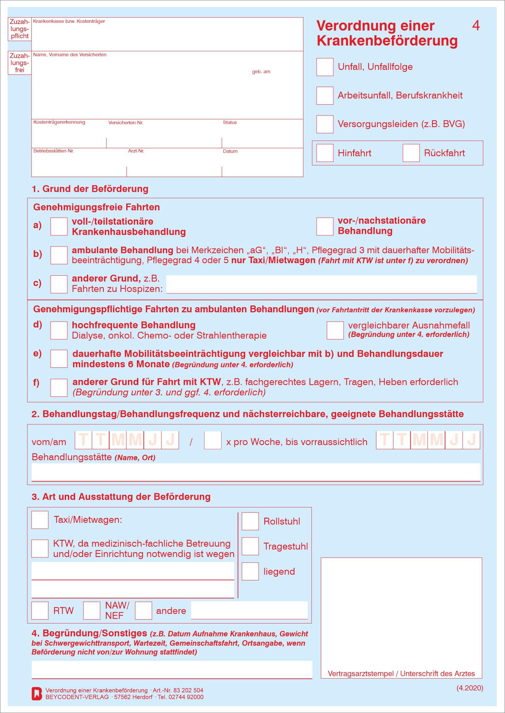 Formular Verordnung Krankenbeförderung