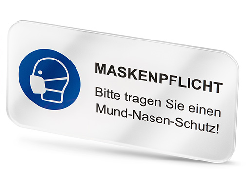 Plexiglasschild Maskenpflicht