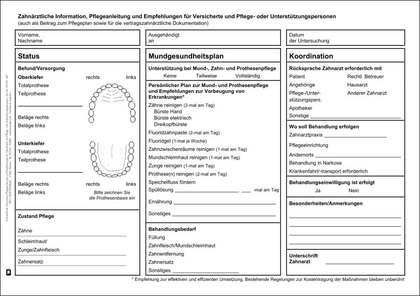 Zahnärztliche Information Pflegeanleitung