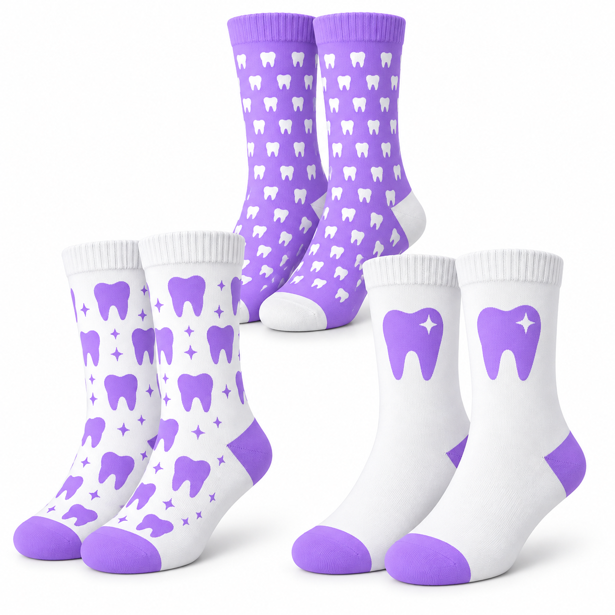 Zahnarzt Socken 3er Pack „Berry Bright“ – Lustige Zahn Socken für Zahnärzte & ZFA – Geschenk Zahnarzt – violett, Onesize 38-44, 