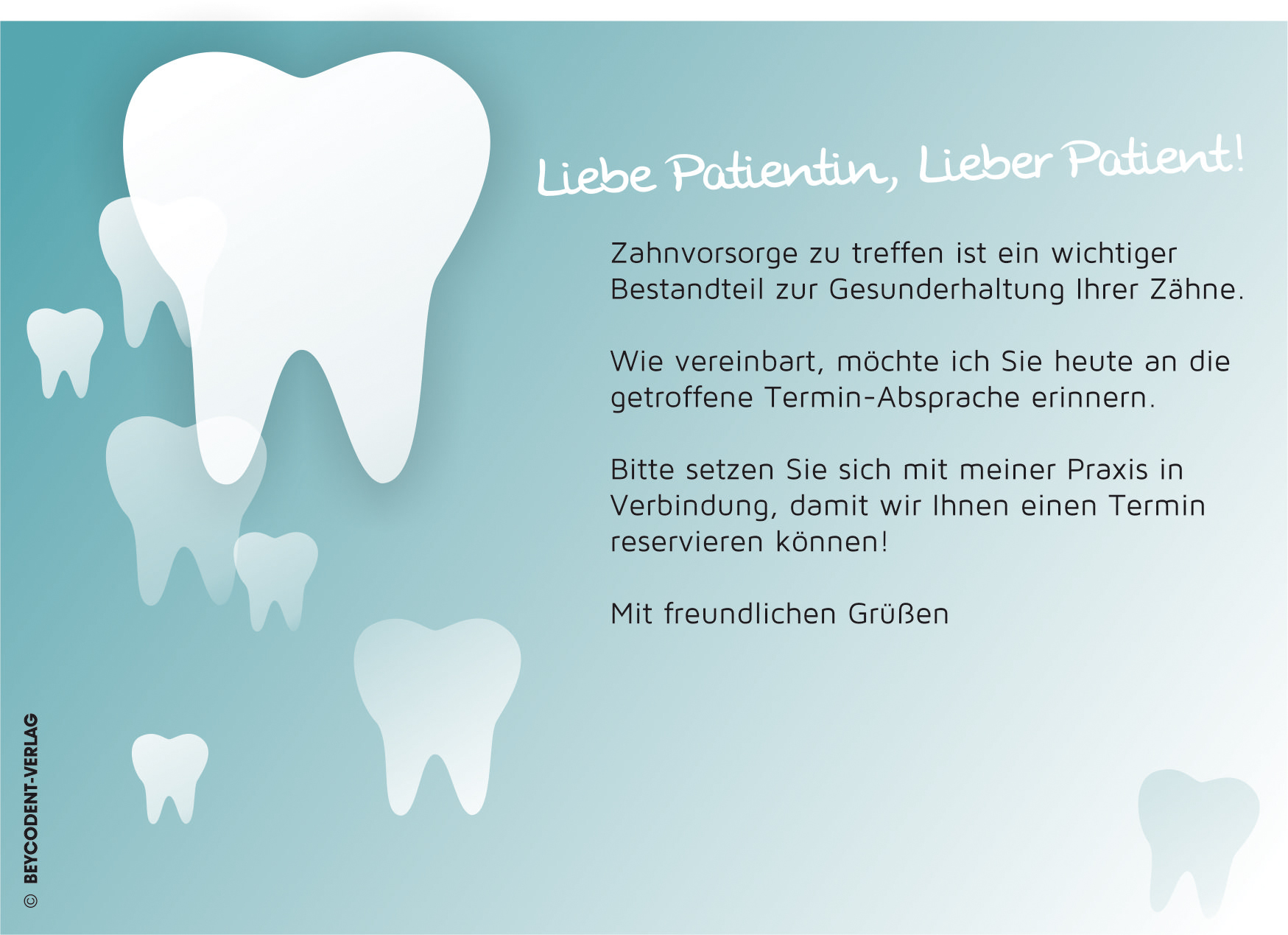 Zahnvorsorgekarte/ Recall  - Motiv: Zahn-Design