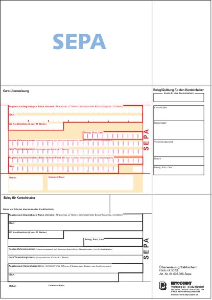 Überweisung/Zahlschein SEPA A4: IBAN-BIC A4
