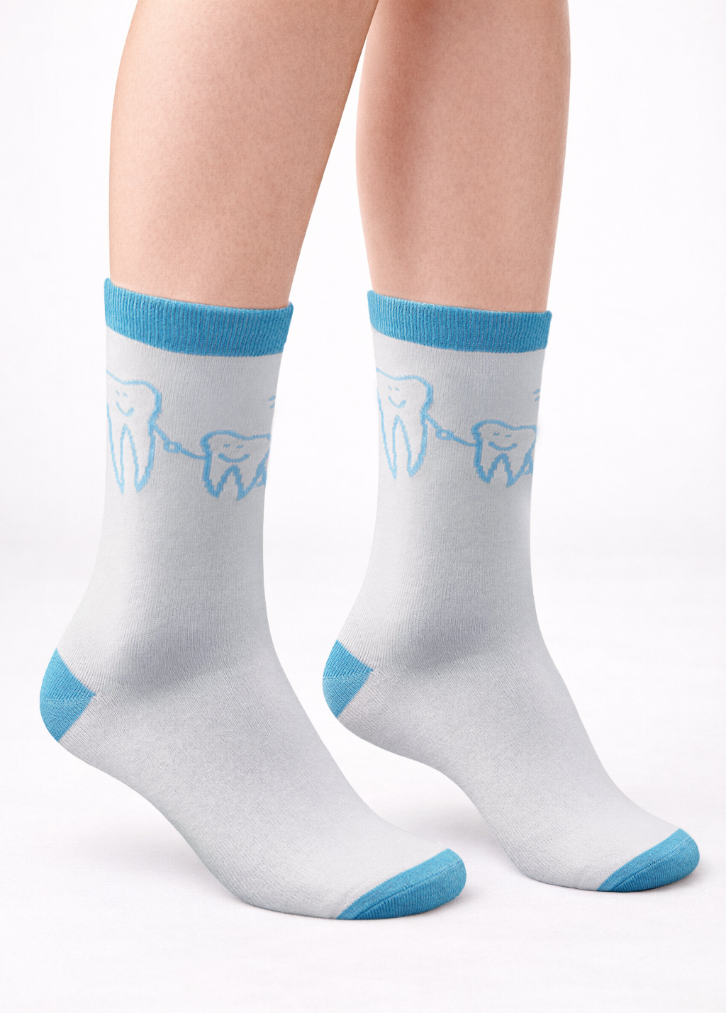 BEYCO-SOCKS Dreamteam white / light blue unisex | Zahn Motiv Socken weiß Dental