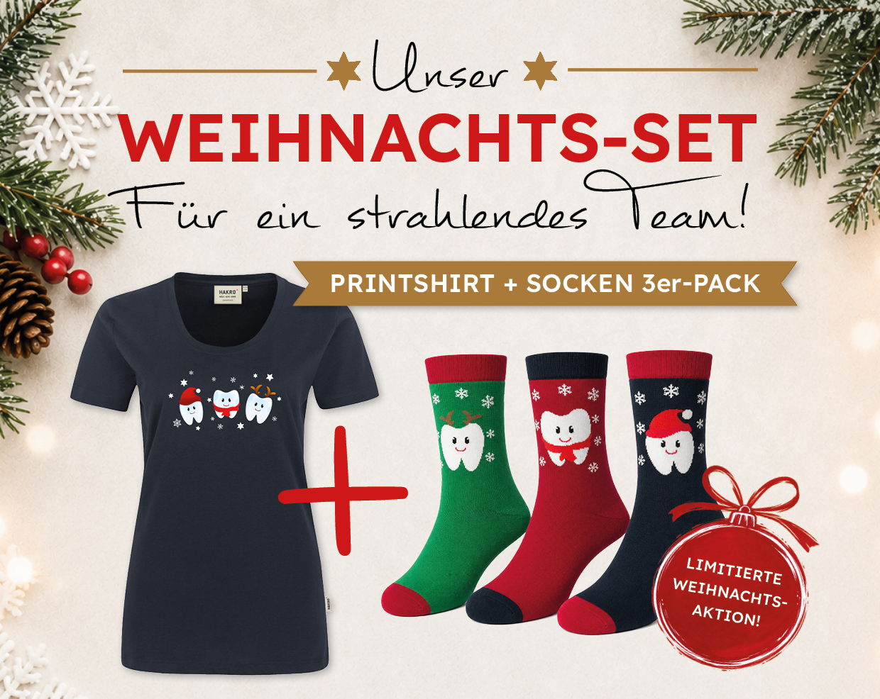 Weihnachts-Set – Printshirt + Winter-Socken 3er-Pack