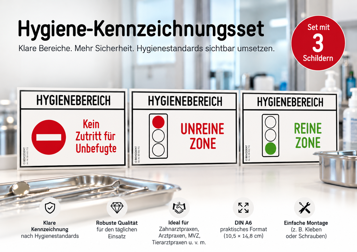 Selbstklebeschild - Hygienebereich 3er-Set