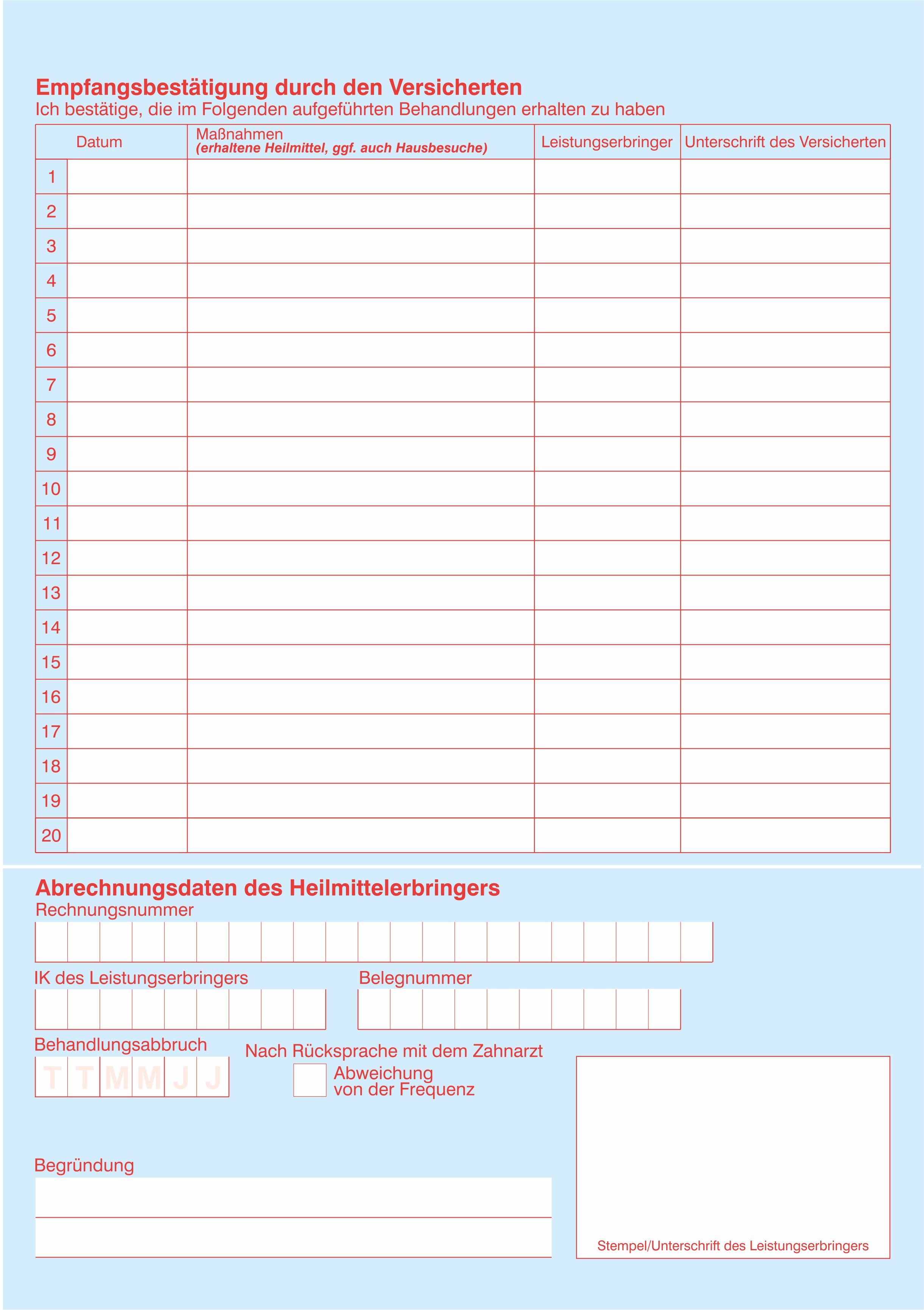 Zahnärztliche Heilmittelverordnung Formular, 100 St.-Pack