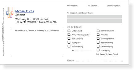 Kurzmitteilung DL, 1-fach, mit Praxiseindruck