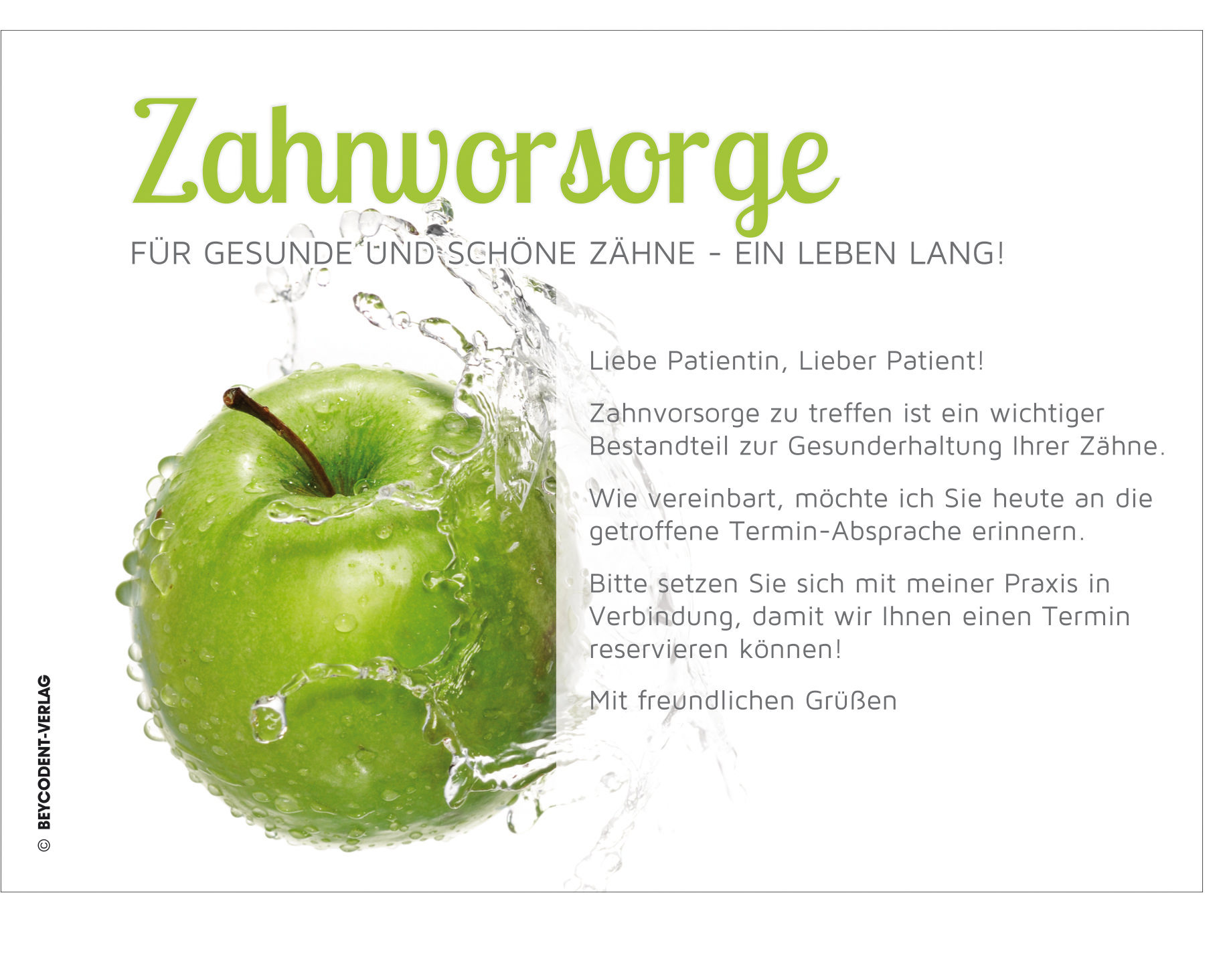 Zahnvorsorgekarte/ Recall  - Motiv: Äpfel