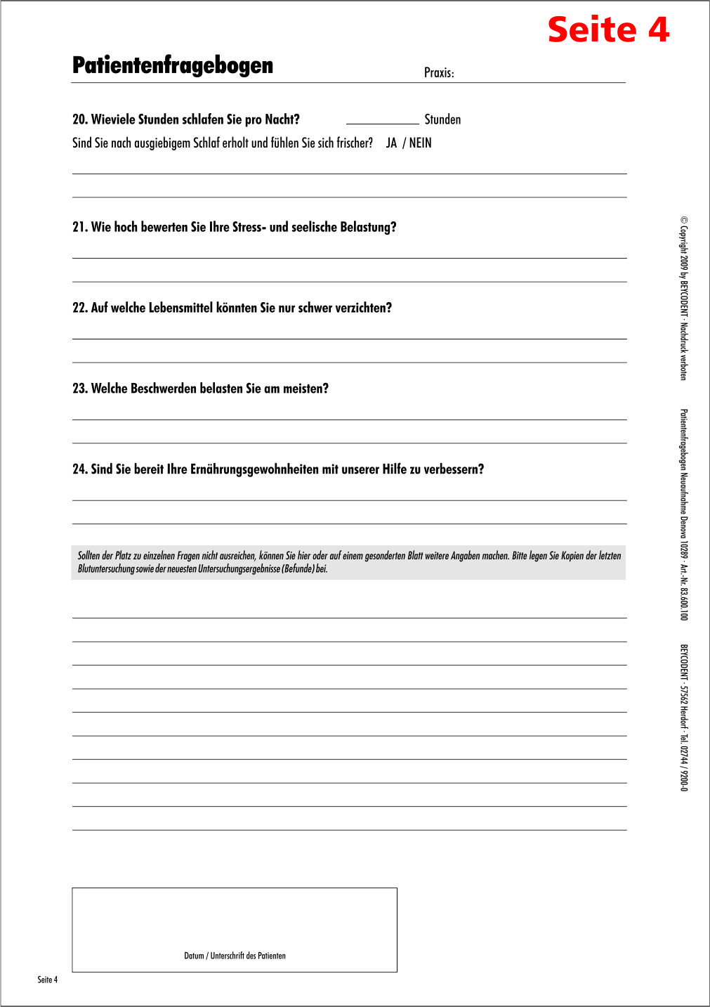 Patientenfragebogen A4, 4-Seitig