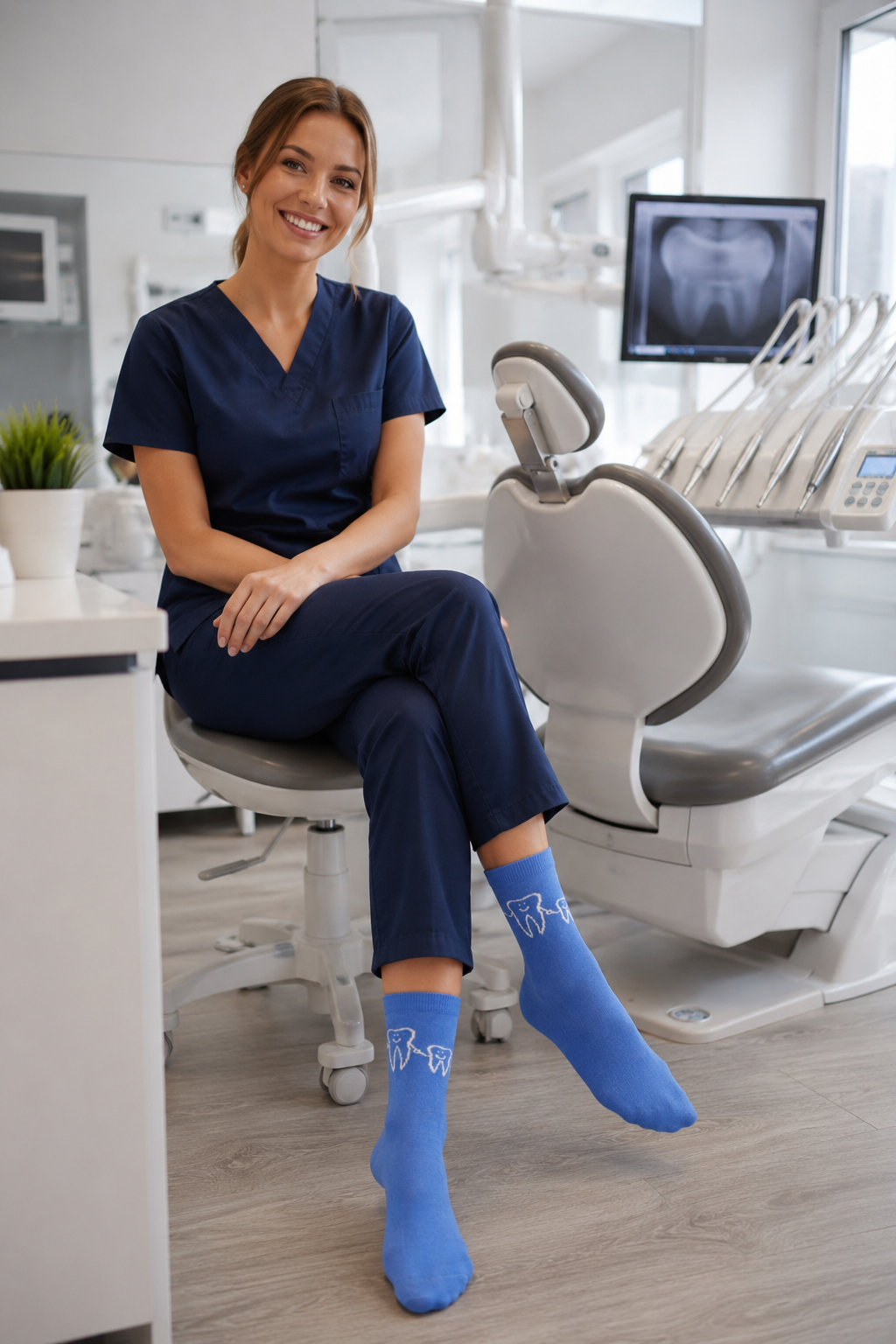 Zahn Motiv Socken "Dreamteam" blau – Lustiges Dental Motiv für das Praxisteam – unisex