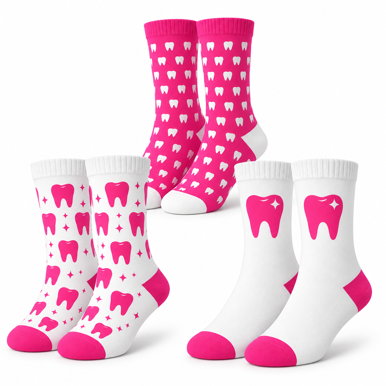 Zahnarzt Socken 3er Pack „Bubblegum Blast“ – Lustige Zahn Socken für Zahnärzte & ZFA – Geschenk Zahnarzt – pink, Onesize 38-44, 