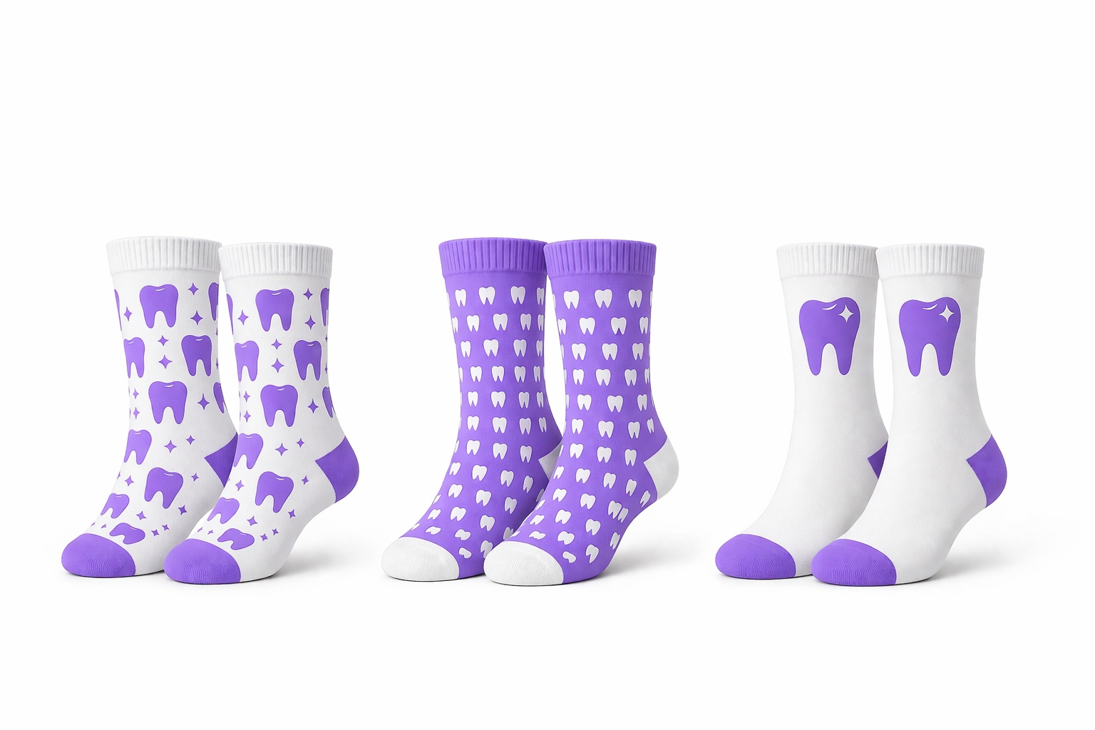 Zahnarzt Socken 3er Pack "Berry Bright" violett – Dental Motiv Set für Praxis & Team – unisex