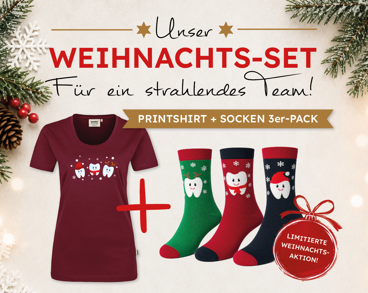Weihnachts-Set – Printshirt + Winter-Socken 3er-Pack