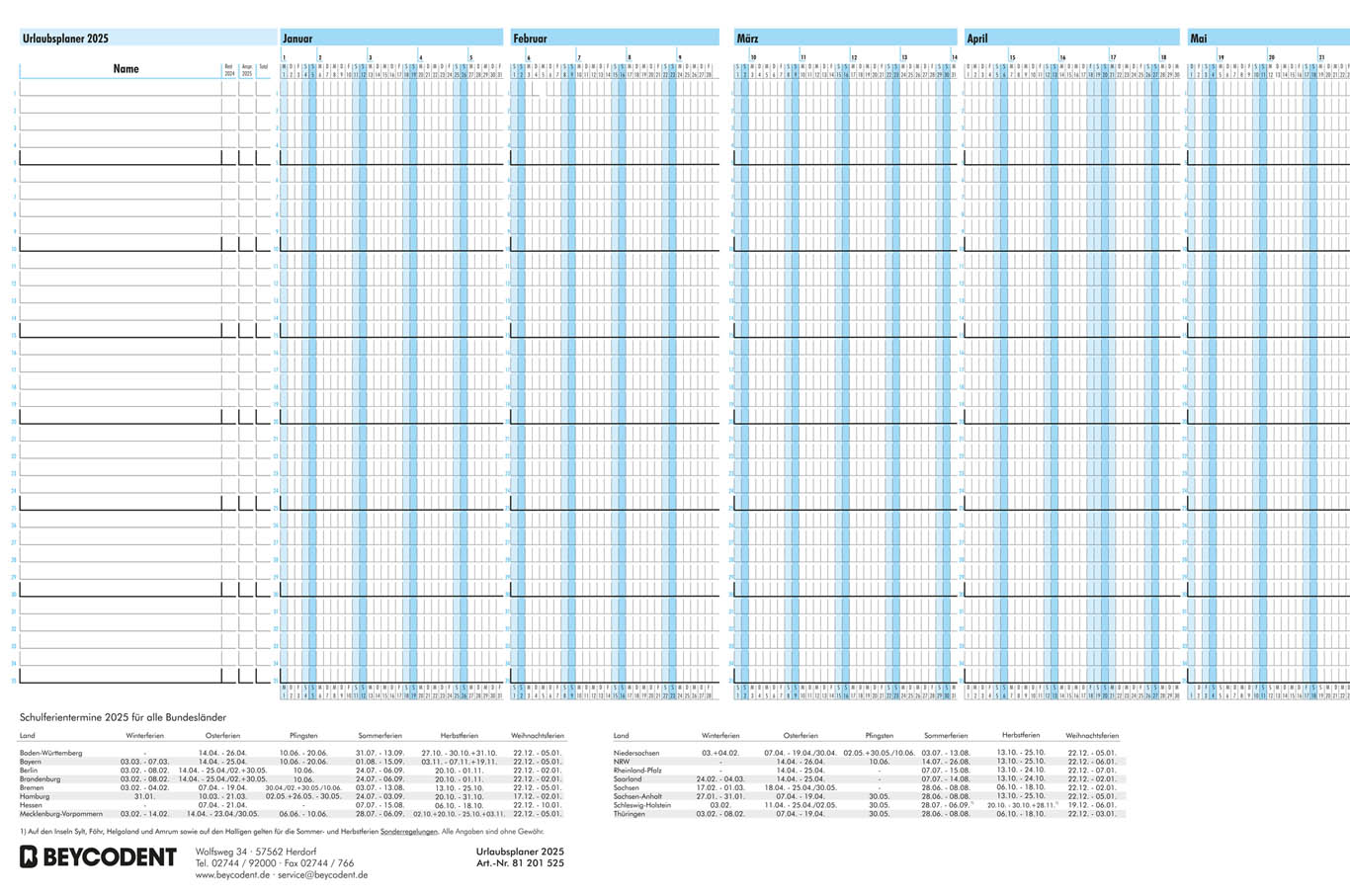 Urlaubsplaner BEYCODENT 2027