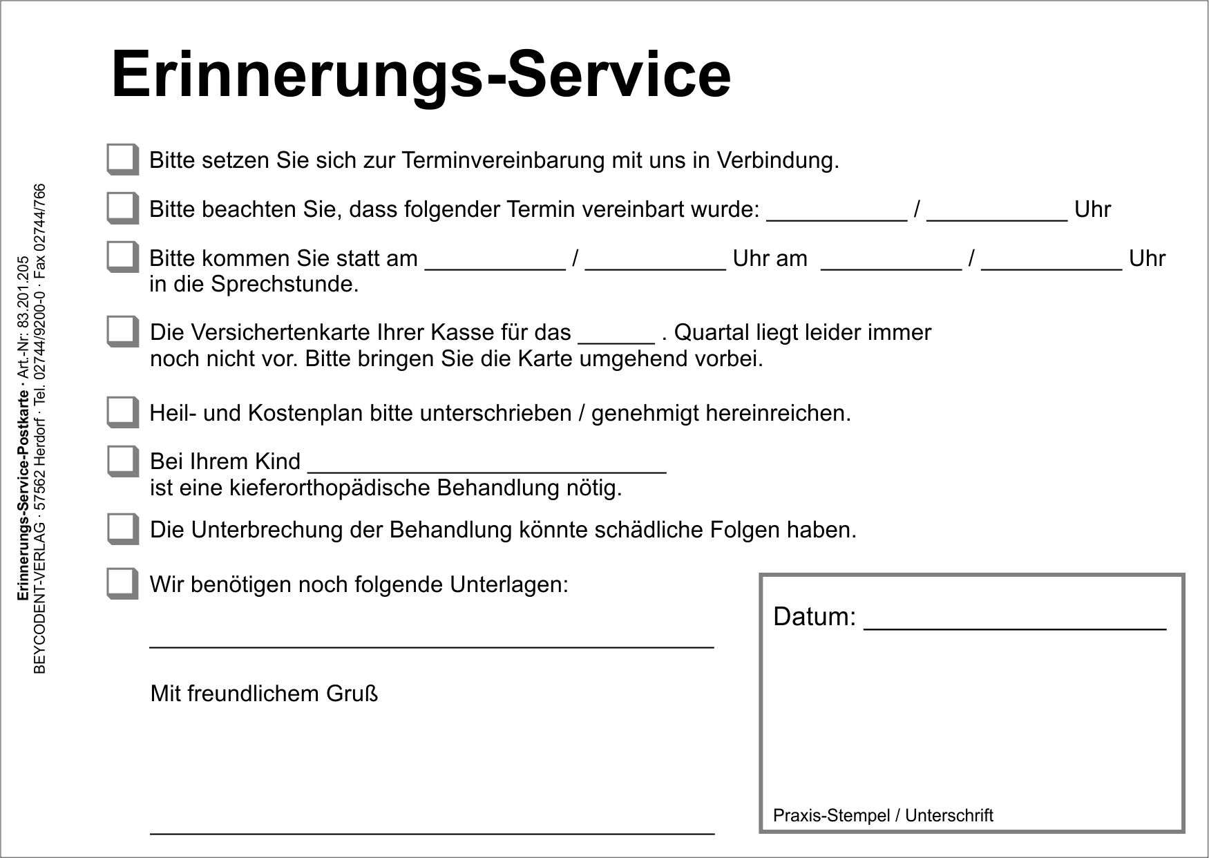 Erinnerungs-Service-Karte neutral