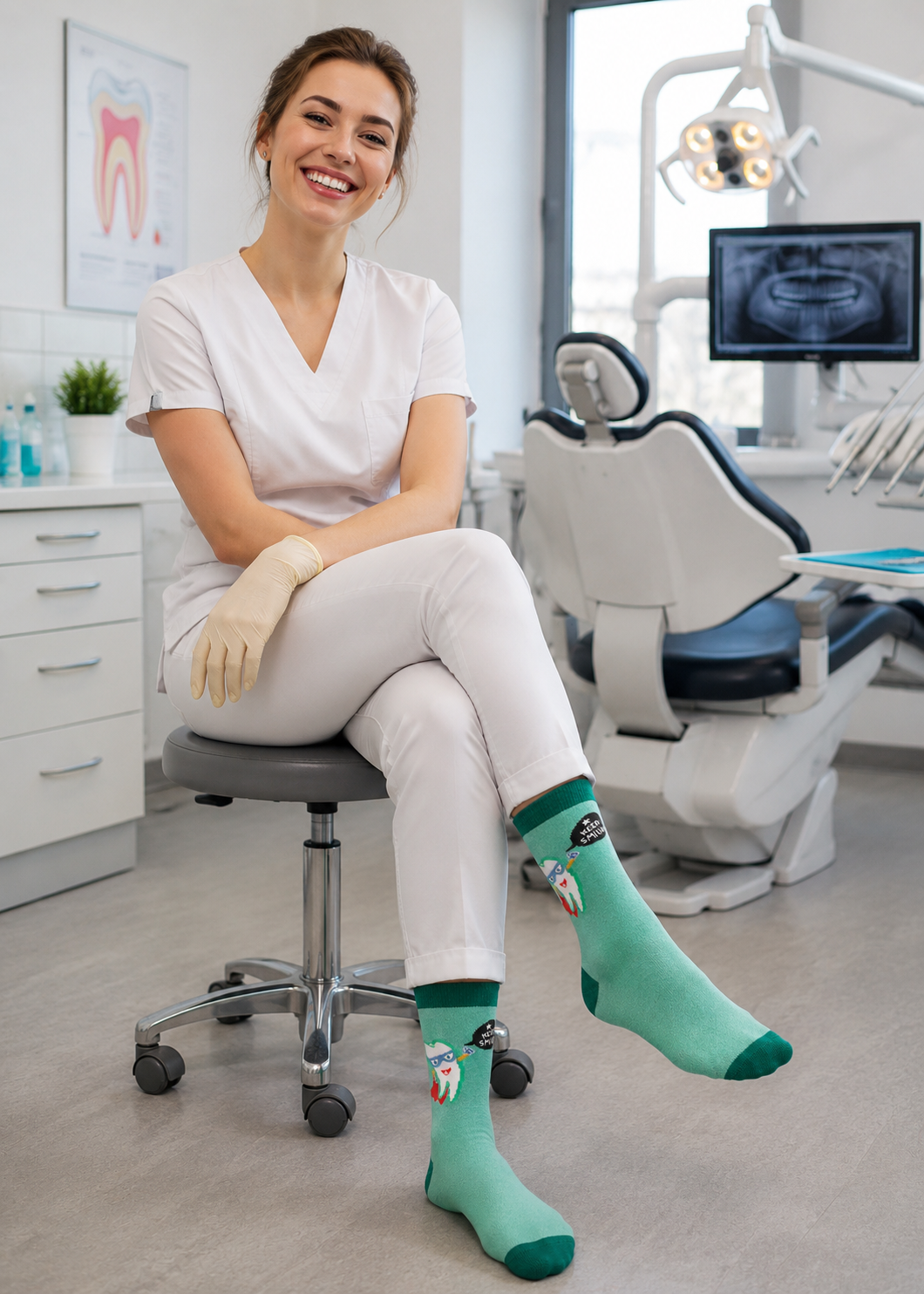 Zahn Motiv Socken "Keep smiling" – Lustiges Superhelden Zahn Motiv für die Praxis – unisex