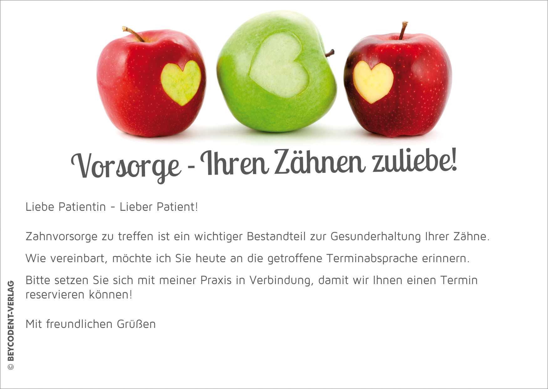 Zahnvorsorgekarte/ Recall  - Motiv: Äpfel mit Herz