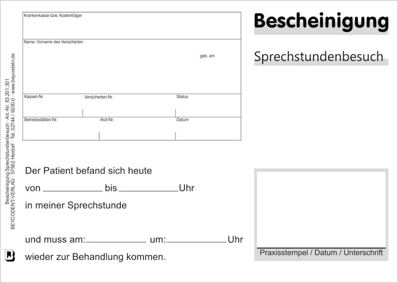 Bescheinigung über Sprechstundenbesuch