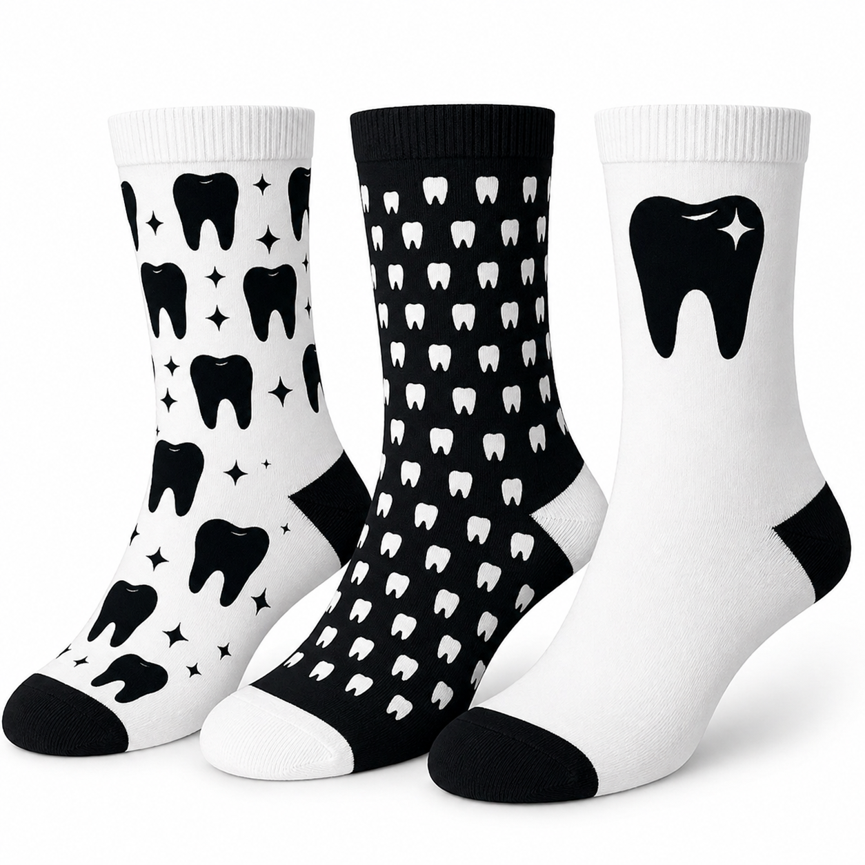 Zahnarzt Socken 3er Pack "Midnight Molar" schwarz – Dental Motiv Set für die Praxis – unisex