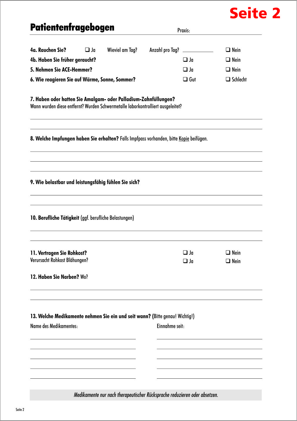 Patientenfragebogen A4, 4-Seitig