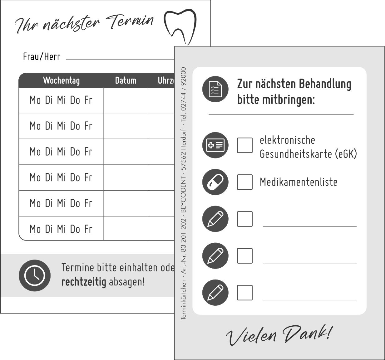 Terminkärtchen im Scheckkarten-Format