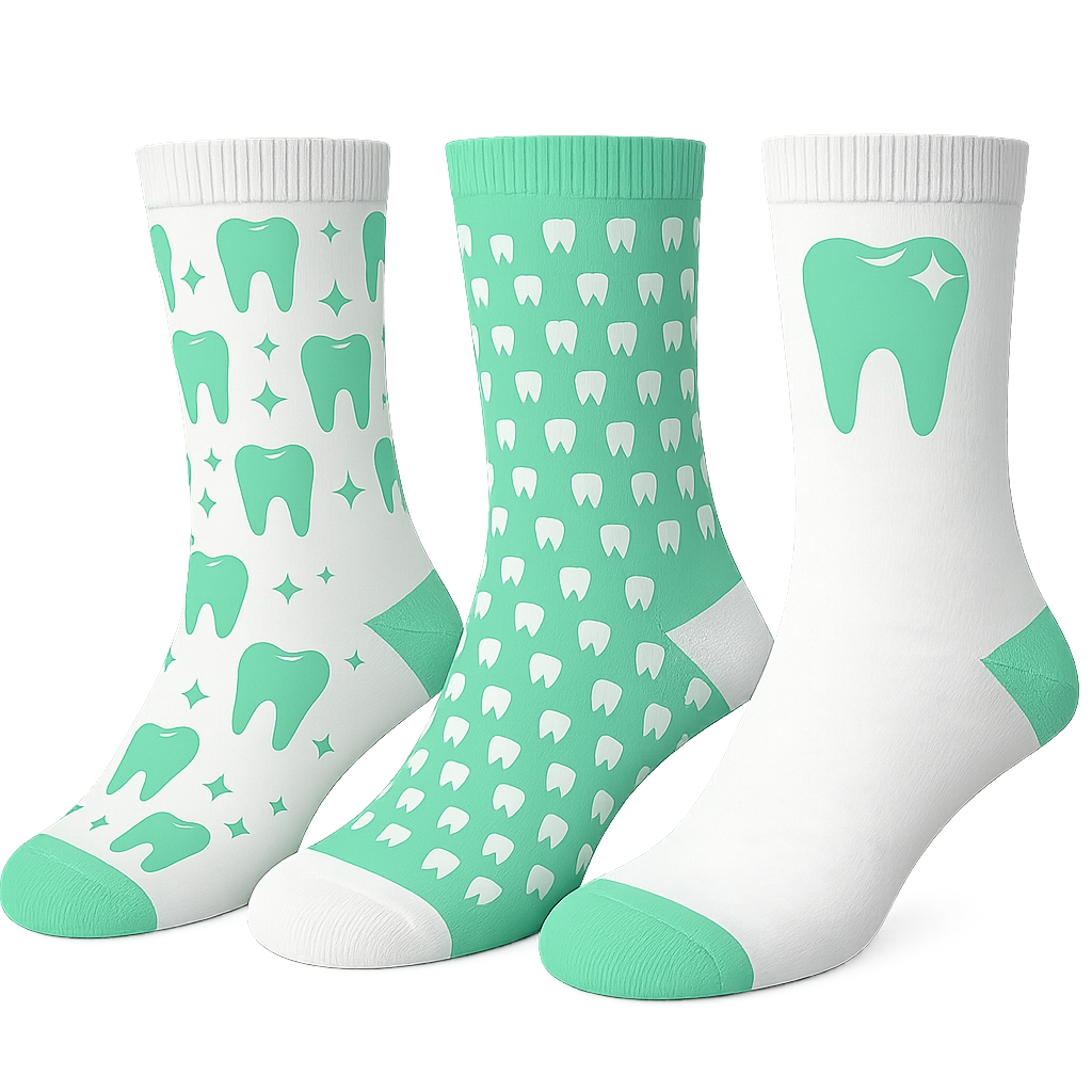 Zahnarzt Socken 3er Pack „Spearmint Fresh“ – Lustige Zahn Socken für Zahnärzte & ZFA – Geschenk Zahnarzt – mintgrün, Onesize 38-44, 
