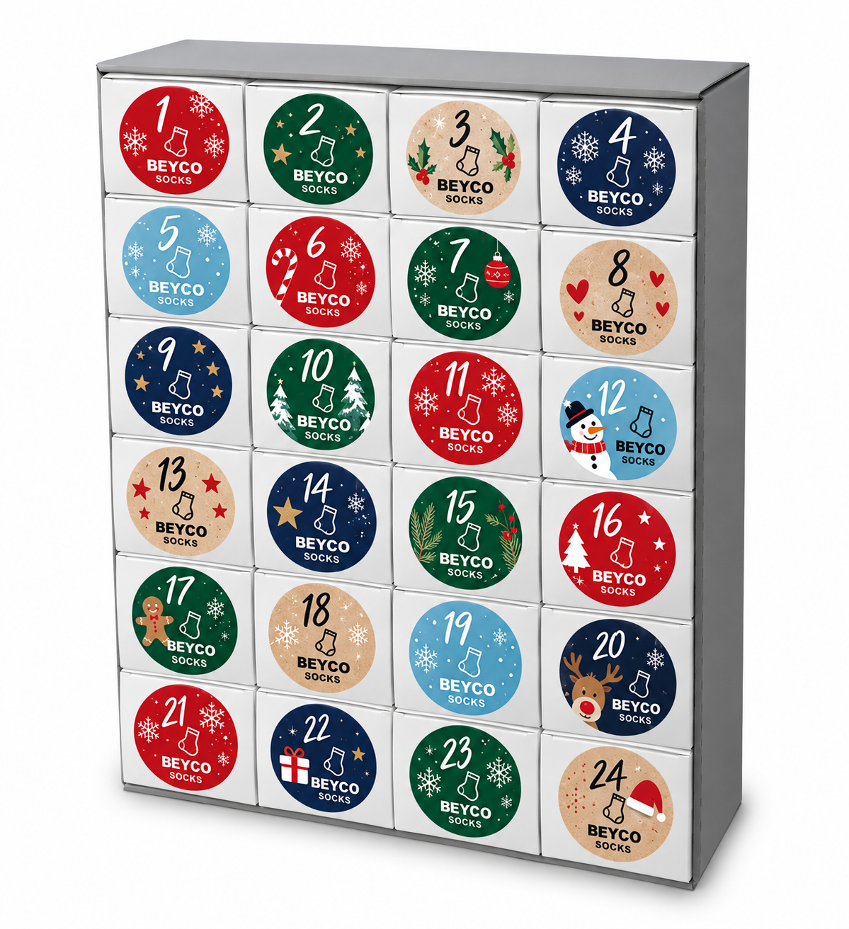 BEYCO-SOCKS Adventskalender 2026 –24 Paar Zahn Socken Geschenk