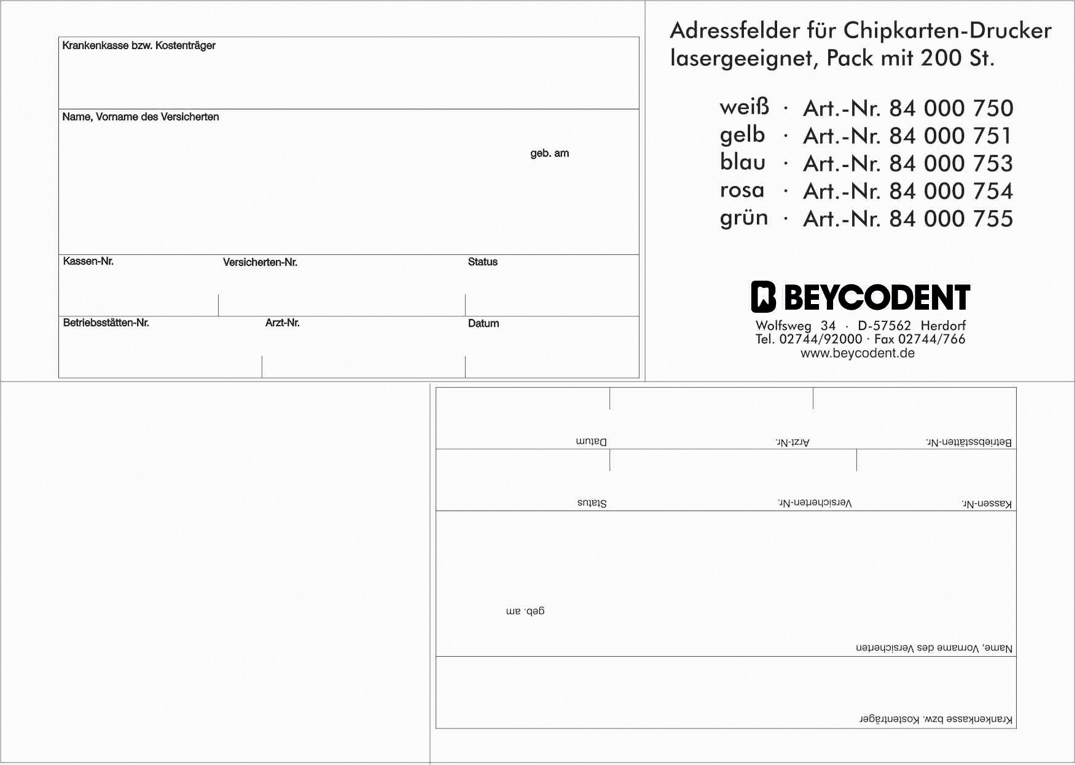 Adressfeld Typ 750 für Chipkartenausdruck