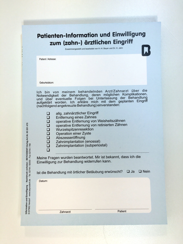 Patienteninformation und Einwiligung Beycodent Dental
