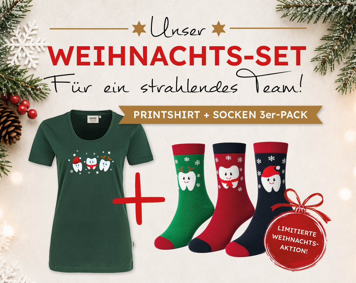 Weihnachts-Set – Printshirt + Winter-Socken 3er-Pack