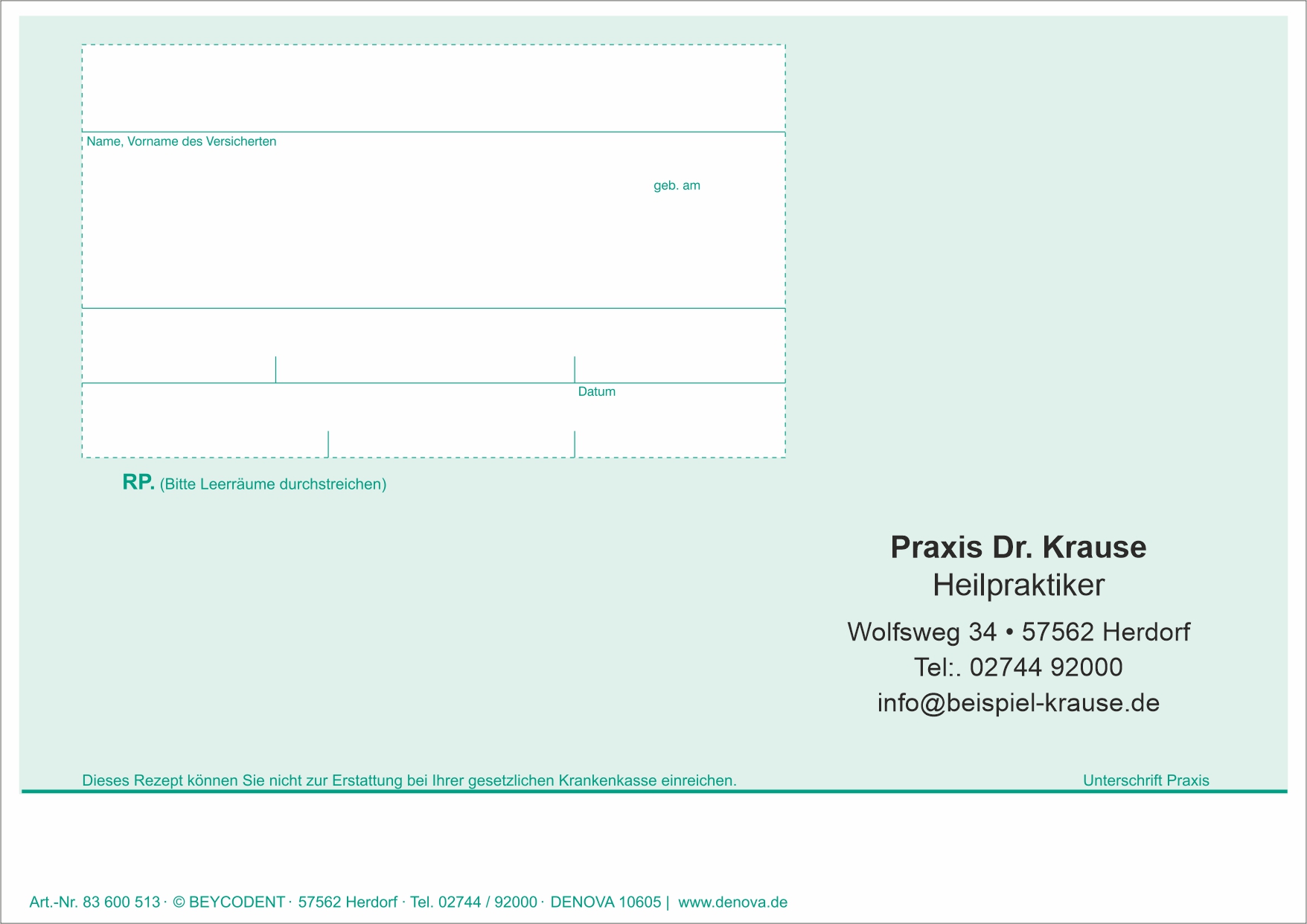 Privatrezepte HP grün mit Praxiseindruck