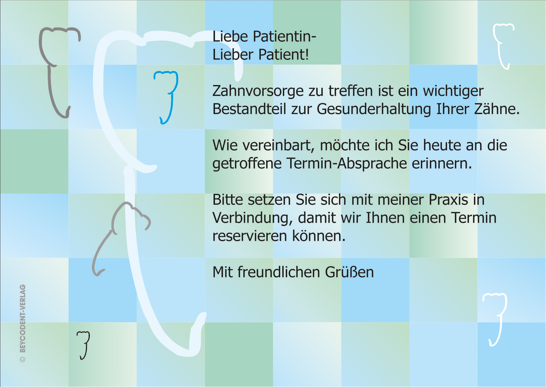 Zahnvorsorgekarte/ Recall  - Motiv: Karierter Zahn