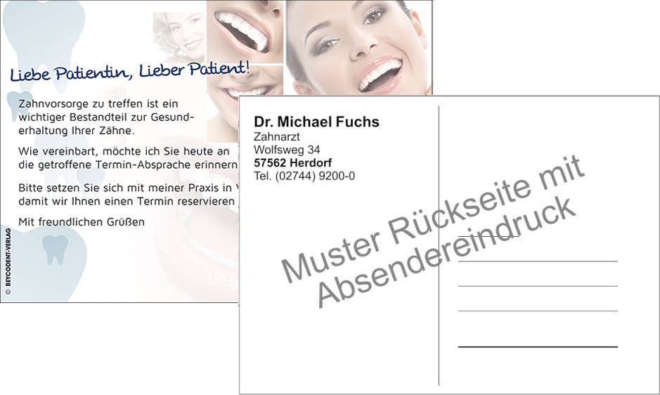 Zahnvorsorgekarte mit Praxiseindruck