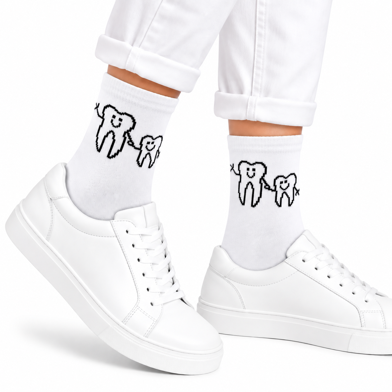 Zahn Motiv Socken "Dreamteam" weiß schwarz, BEYCO-SOCKS – Lustiges Dental Motiv für das Praxisteam – unisex