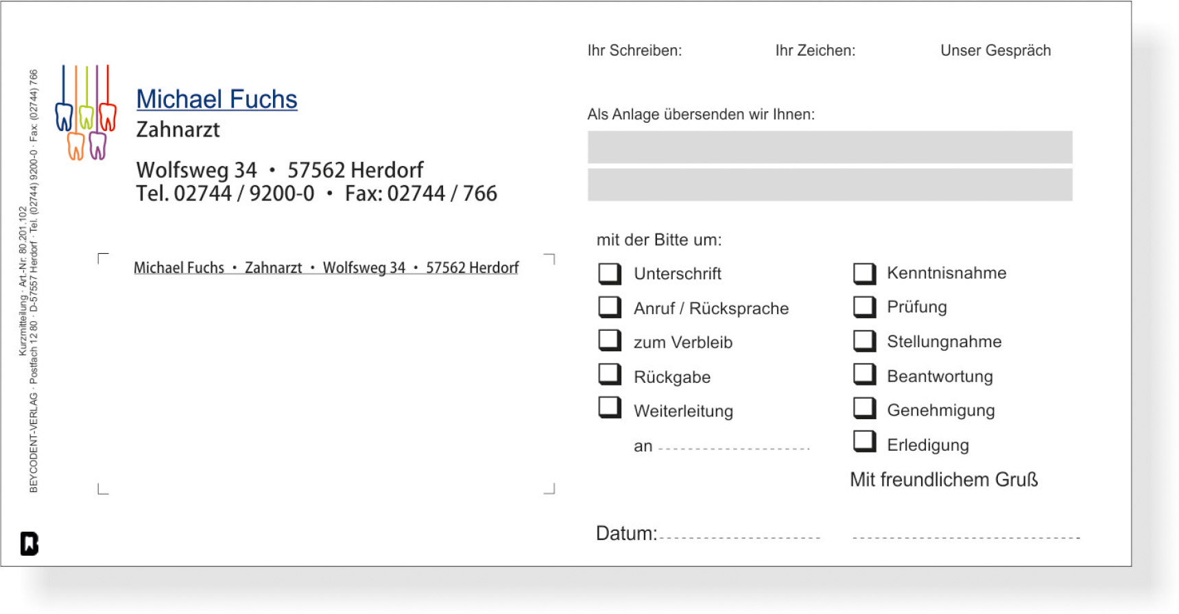 Kurzmitteilung DL, 1-fach, mit Praxiseindruck