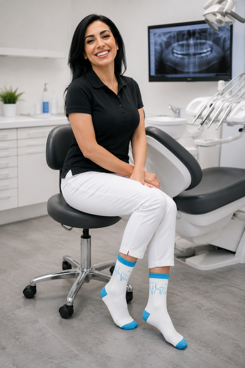 Zahn Motiv Socken "Dreamteam" weiß hellblau – Lustiges Dental Motiv für das Praxisteam – unisex