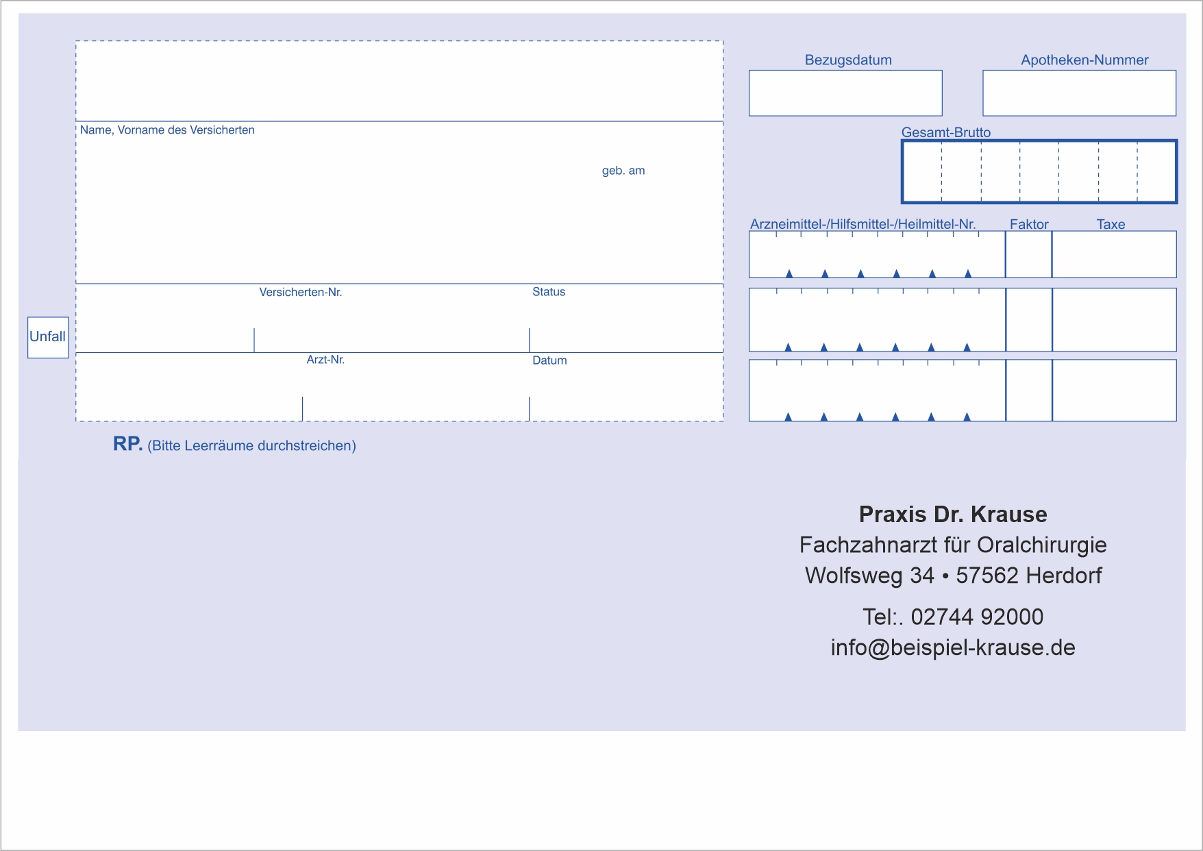 Privatrezepte PKV blau mit Praxiseindruck
