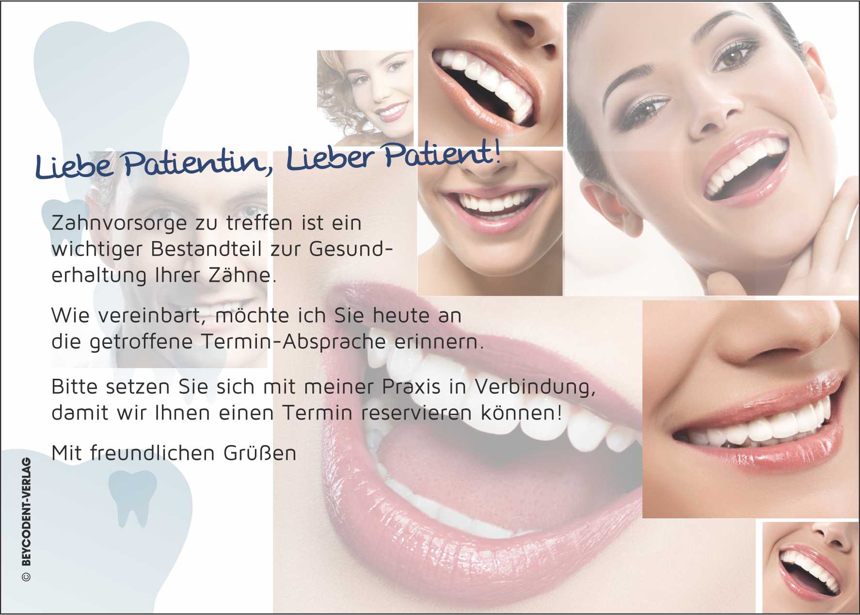 Zahnvorsorgekarte/ Recall  - Motiv: Lächeln