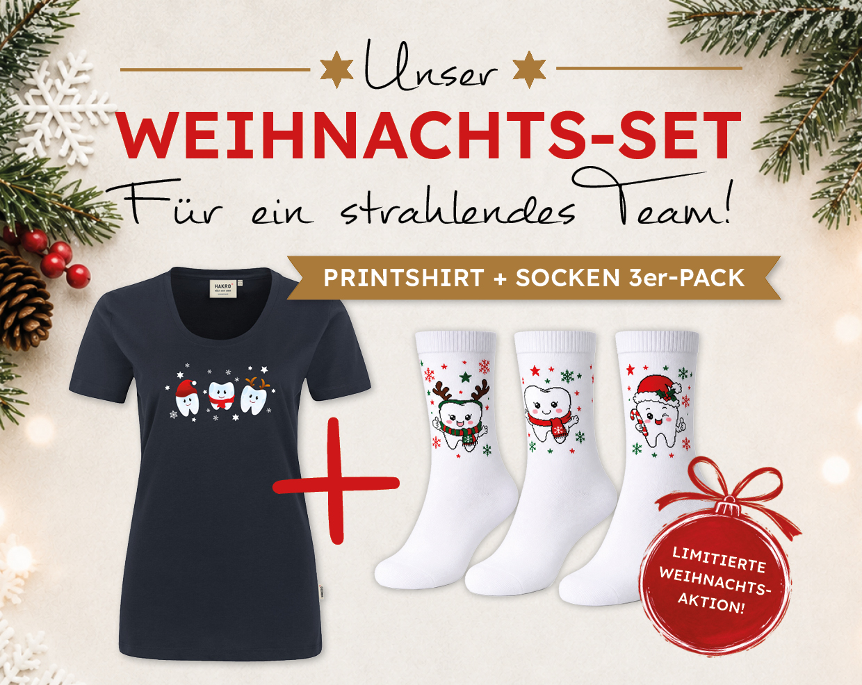 Weihnachts-Set – Printshirt + Winter-Socken 3er-Pack