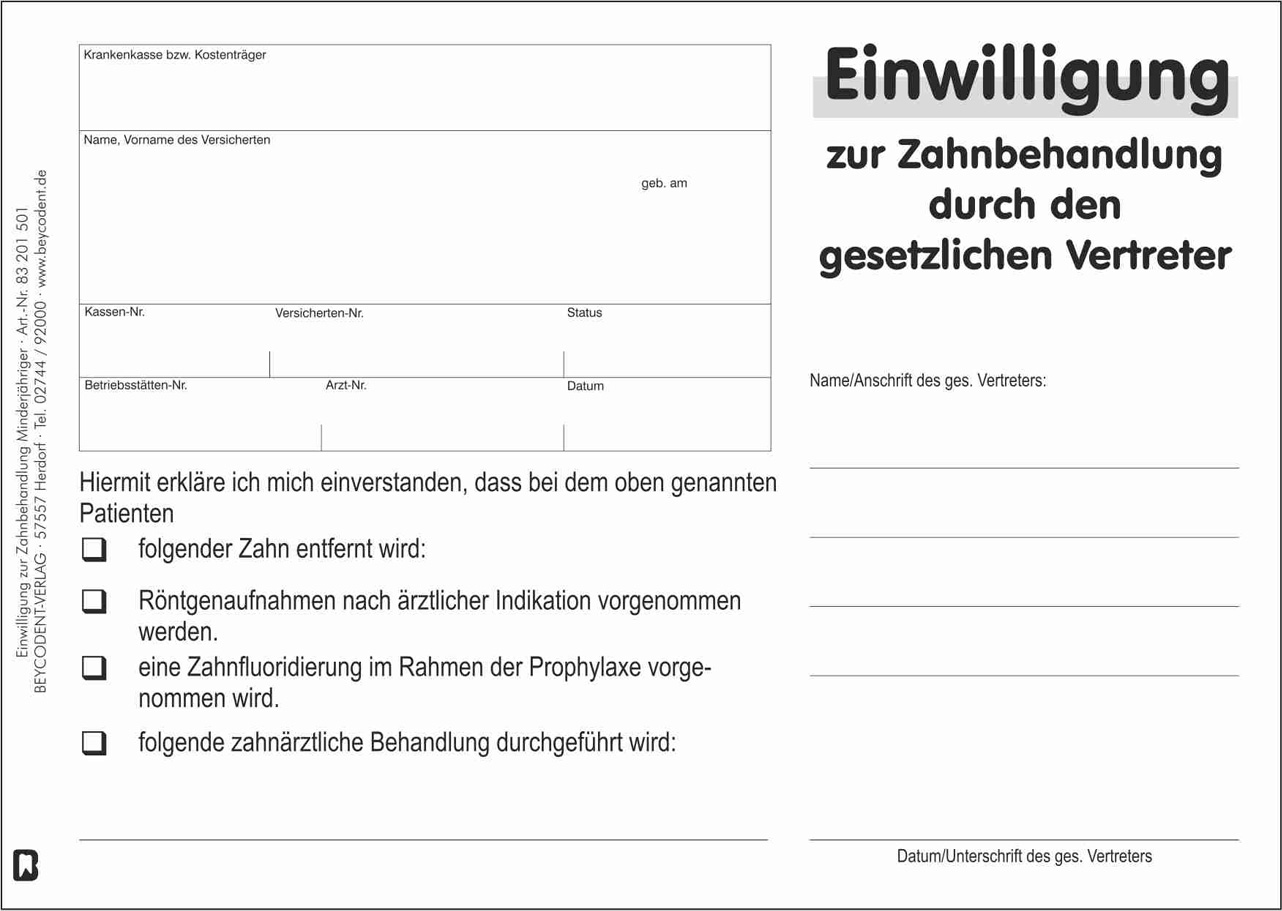 Einwilligung zur Zahnbehandlung durch den gesetzl. Vertreter