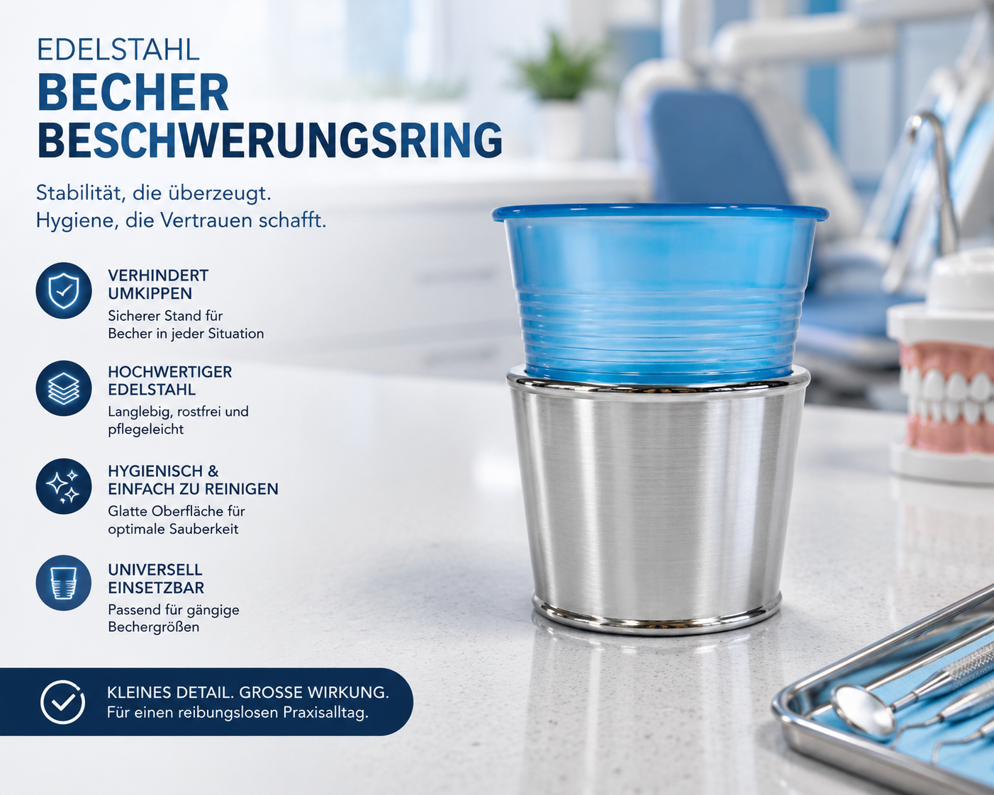 Becher-Beschwerungsring Edelstahl | Becherhalter Mundspülbecher