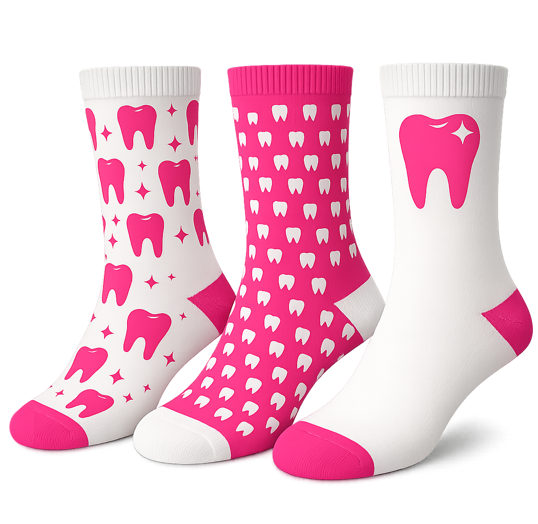 Zahnarzt Socken 3er Pack "Bubblegum Blast" pink – Lustige Dental Motive für das Praxis-Team – unisex