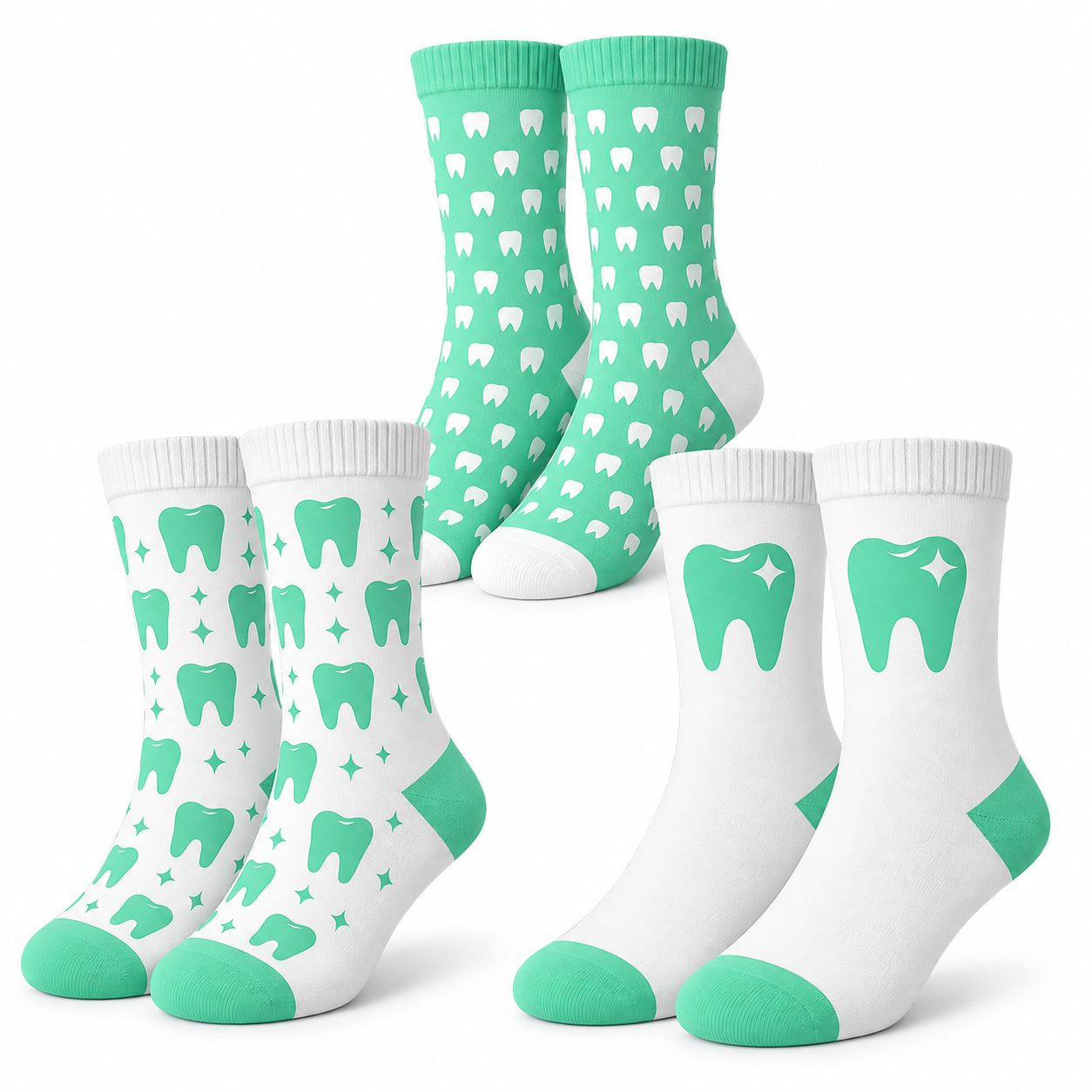 Zahnarzt Socken 3er Pack „Spearmint Fresh“ – Lustige Zahn Socken für Zahnärzte & ZFA – Geschenk Zahnarzt – mintgrün, Onesize 38-44, 