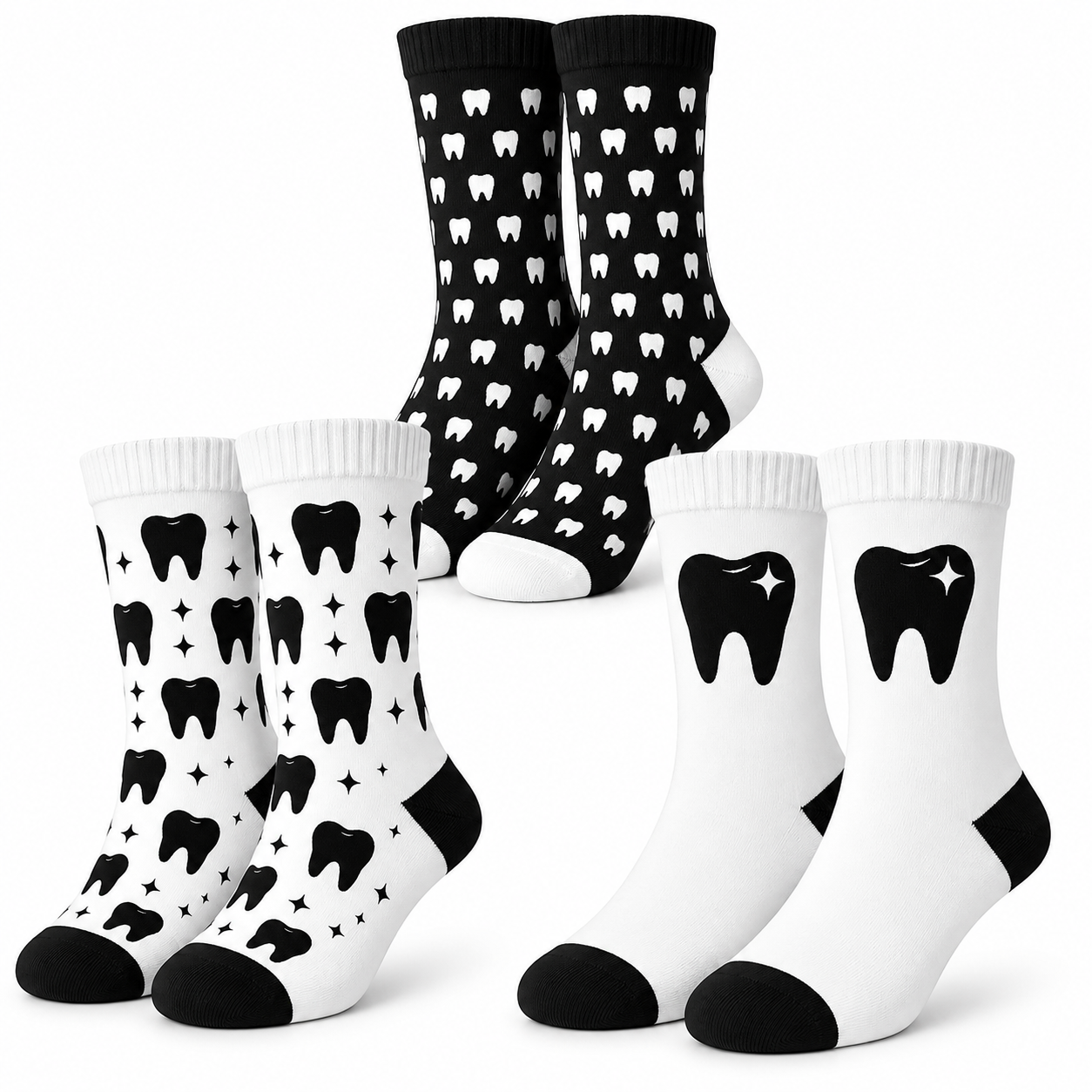 Zahnarzt Socken 3er Pack „Midnight Molar“ – Lustige Zahn Socken für Zahnärzte & ZFA – Geschenk Zahnarzt – schwarz, Onesize 38-44, 