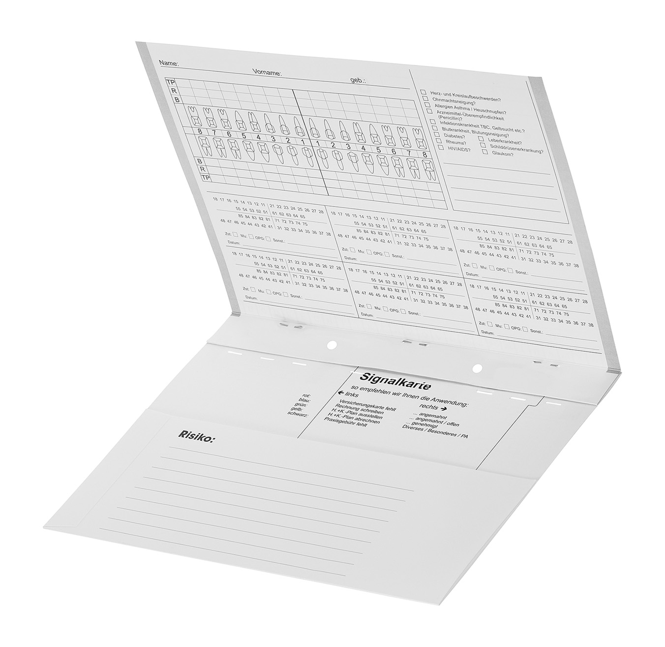 Karteimappe A5/D70 ohne Heftzunge, Zahnarztkartei