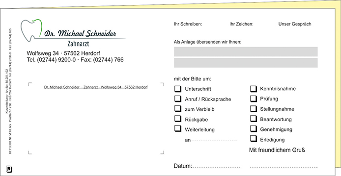 Kurzmitteilung DL, 2-fach, mit Praxiseindruck