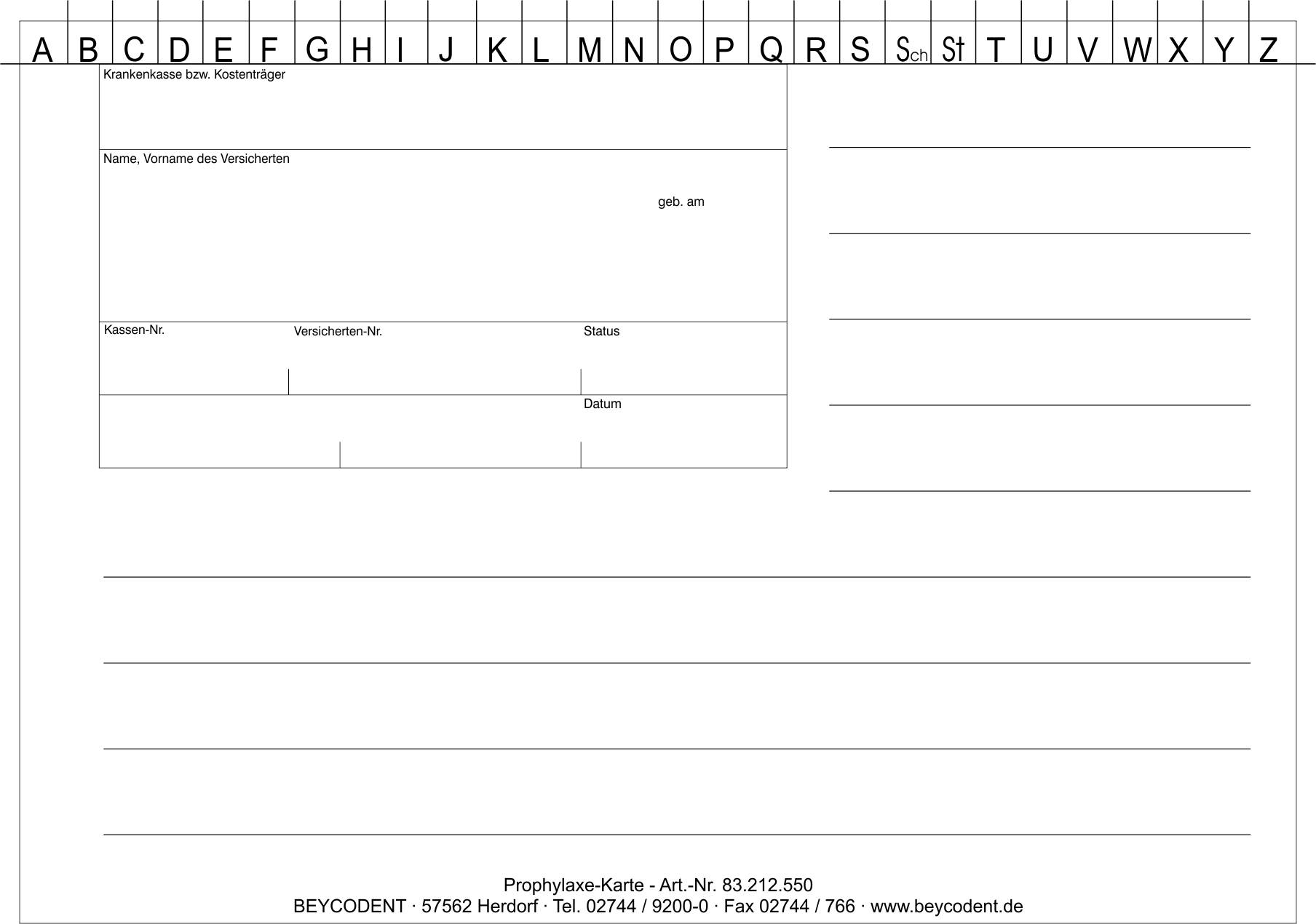 Prophylaxe-Karteikarte