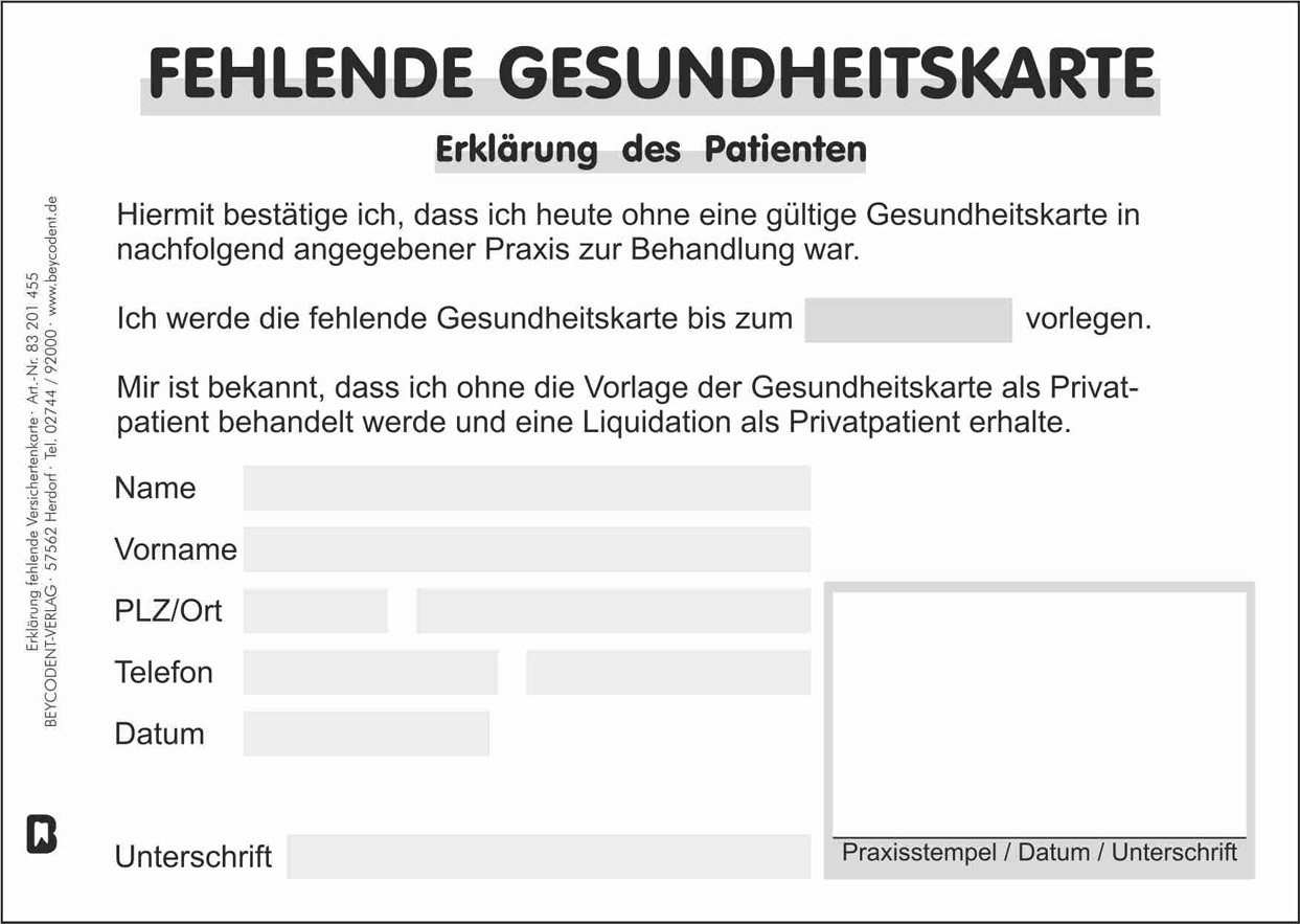 Erklärung fehlende Versichertenkarte